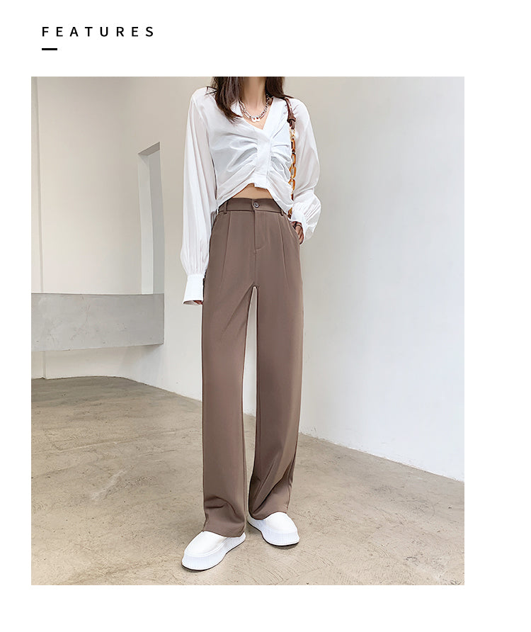 Casual High Waist Loose Wide Leg Pants for Women Spring Autumn New Female Floor-Length White Suits Pants Ladies Long Trousers