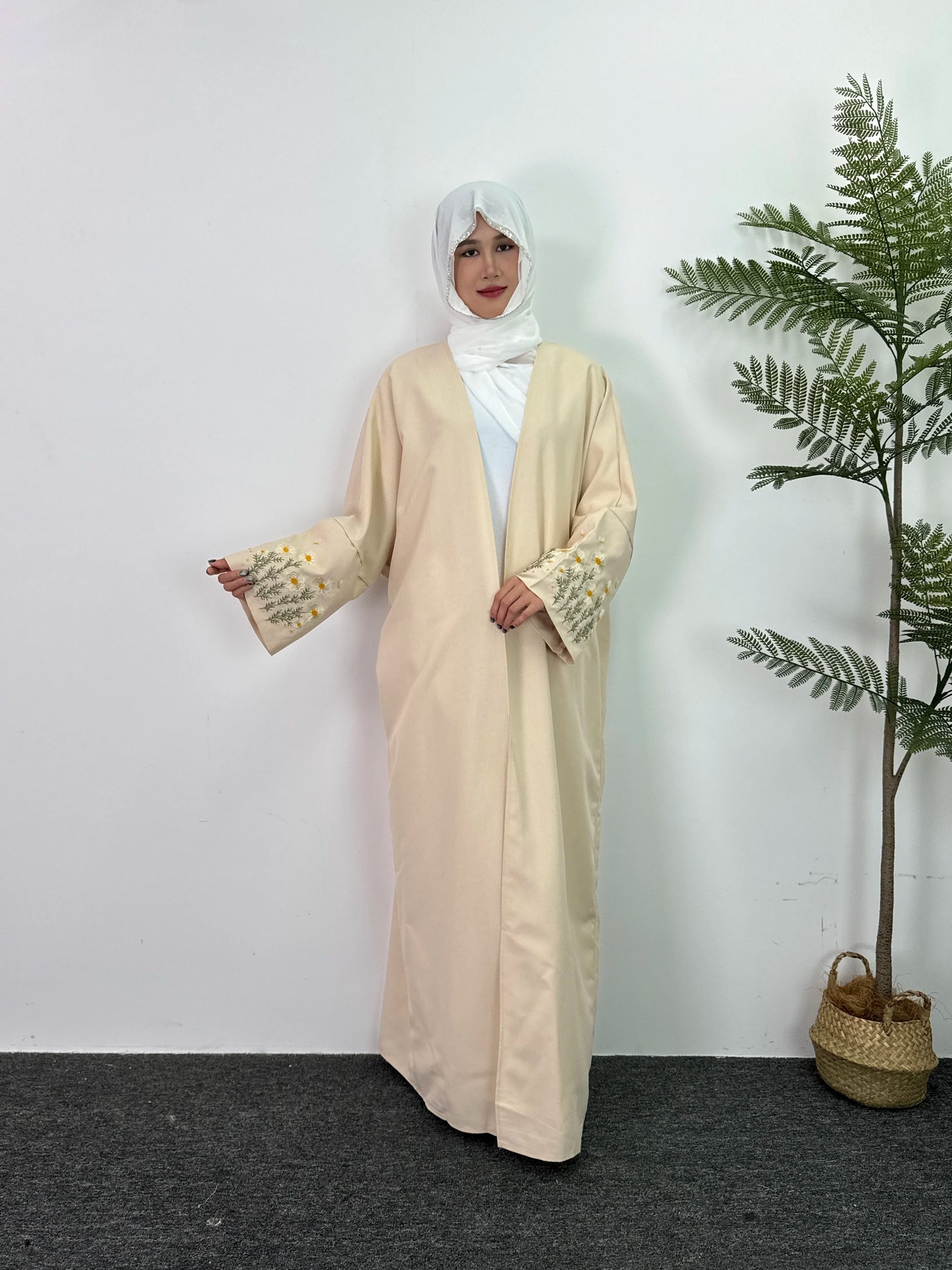 Embroidery Floral Open Front Abaya Women Maxi Length Dress Muslim Abayas Long Sleeve Kaftans Women Jilbabs Women's Clothing