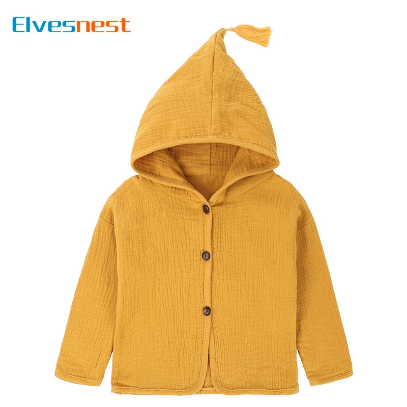 Solid Color Kids Jackets for Girls Cotton Linen Long Sleeve Hooded Baby Girl Jacket Spring Autumn Children Clothing 1-5 Years