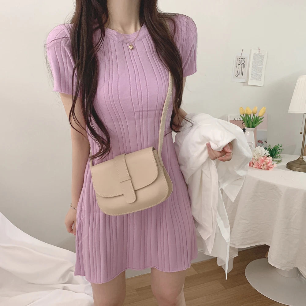 Short Sleeve Casual Knit Dress Women Mini Dresses Summer Autumn Fashion Female Elastic Skinny Package Hip Knitted Pencil Dresses