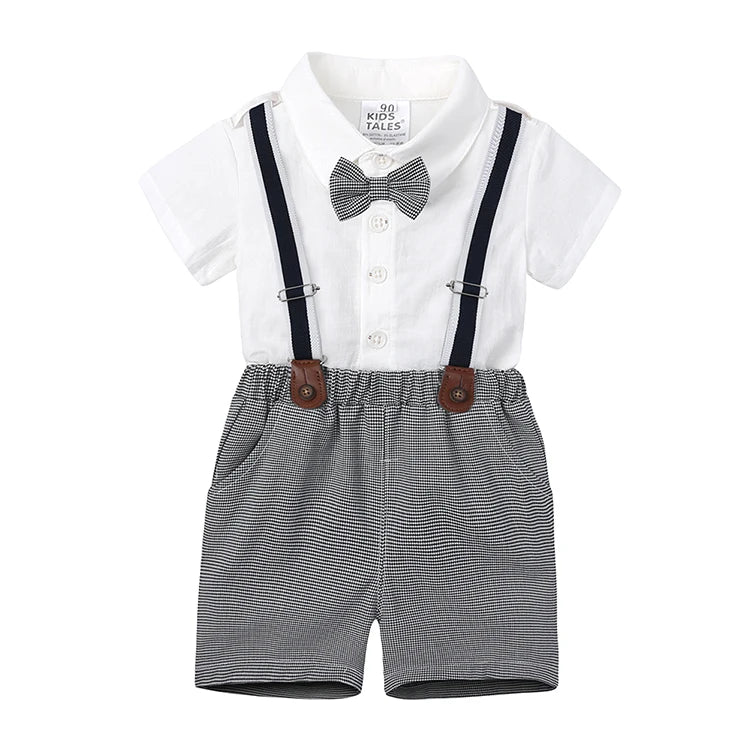 Formal Children Boys Clothing Sets Cotton Short Sleeve Shirts Strap Pants Summer Kids Clothes Boys Outfit 1-5 Years