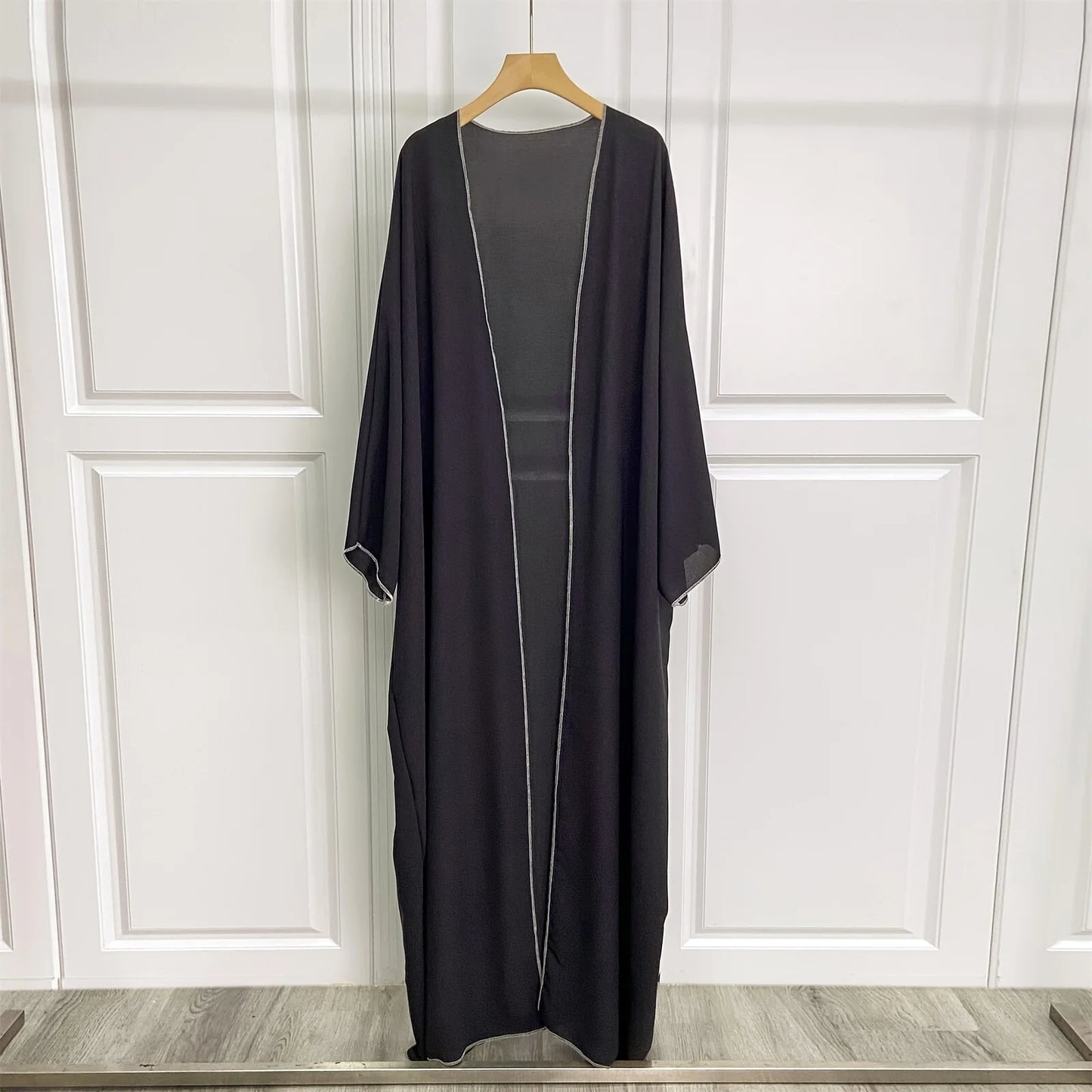 Ramadan Solid Open Front Simple Abayas, Elegant Long Sleeve Maxi Length Cover Up, Women's Clothing