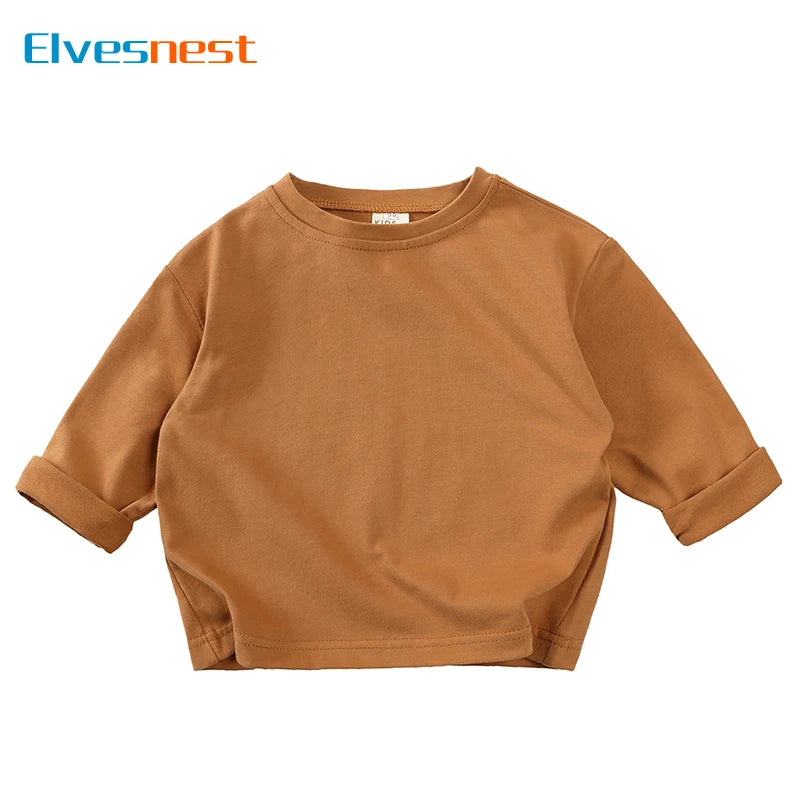 Fashion Solid Color Kids Girls T-shirts Cotton Long Sleeve Baby Boys Tops Spring Autumn Children's Clothing 1-6 Years