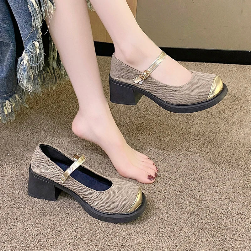 Women's New Simple Mary Jane Shoes Thick Heel Thick Sole Single Shoes Fashion Casual Work Shoes