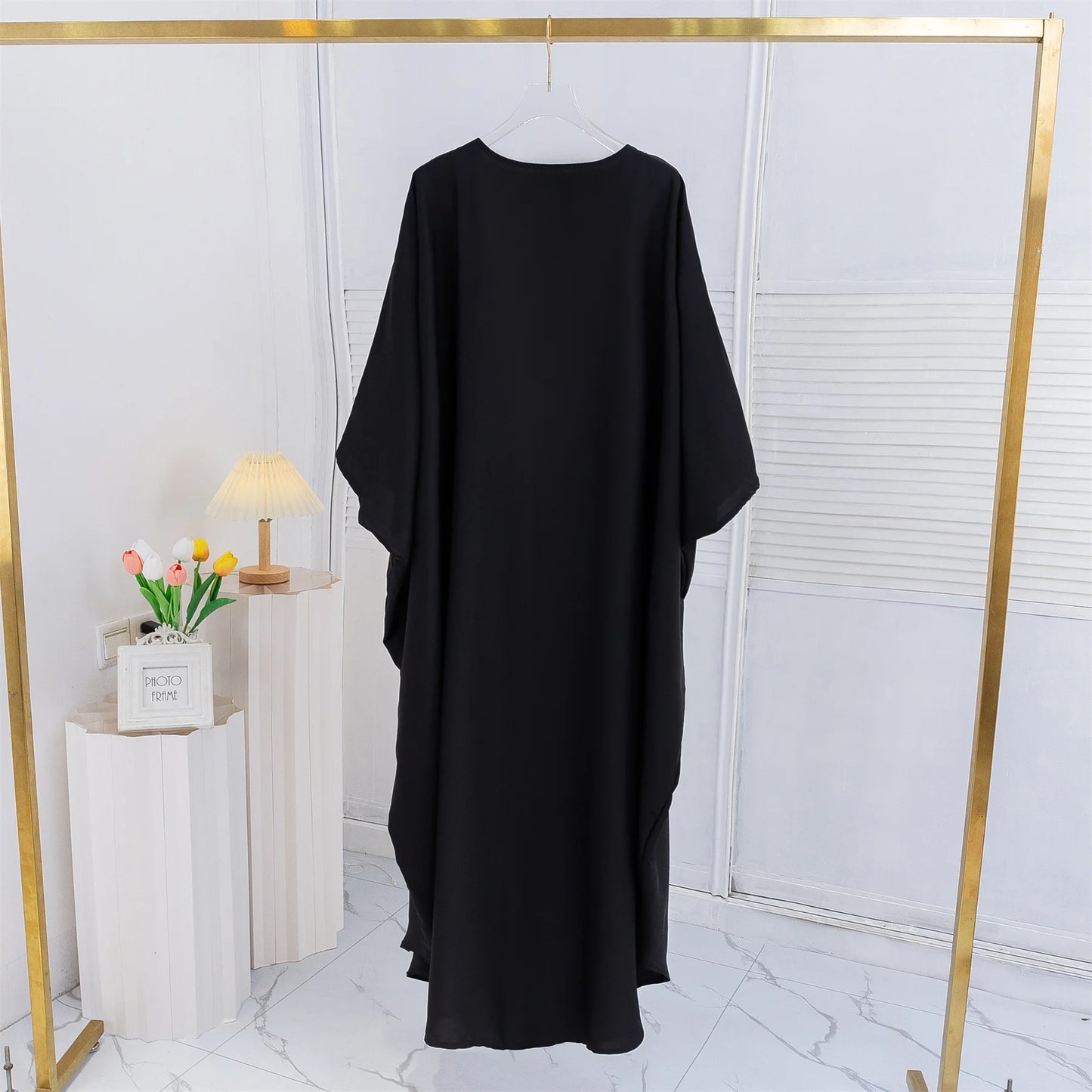 Open Front Beaded Abaya Women Kaftan Black Muslim Ramadan Long Sleeve Loose Maxi Length Dresses Women Jilbabs  Women's Clothing