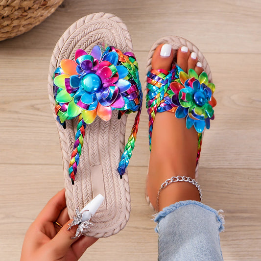 Women's Sweet and Fashionable Casual Slippers 2024 New Vacation Beach Sandals Thick Sole Slippers