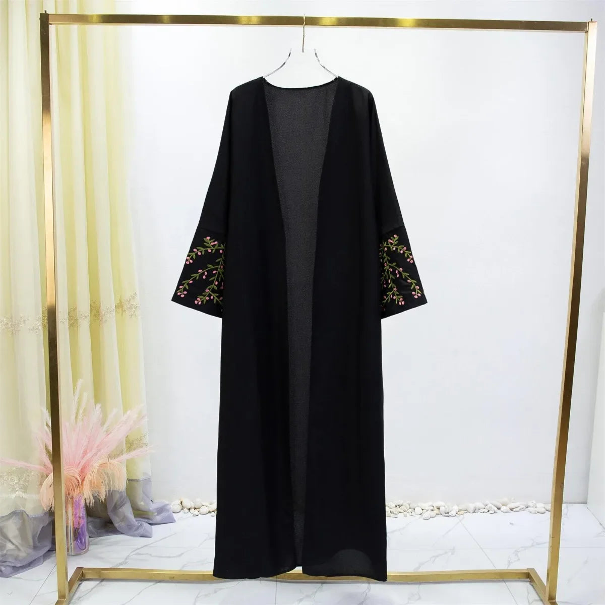 Women Jilbabs Embroidery Open Front Abaya Long Sleeve Maxi Length Dress Womens Clothing Muslim Cardigan Abayas Out Kaftans