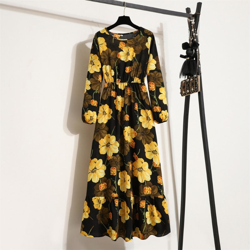 Women Long Dresses Full Sleeve Sping Autumn Bohemian Casual High Waist Beach Woman Chiffon Dresses Floral Vestidoes Maxi Dress