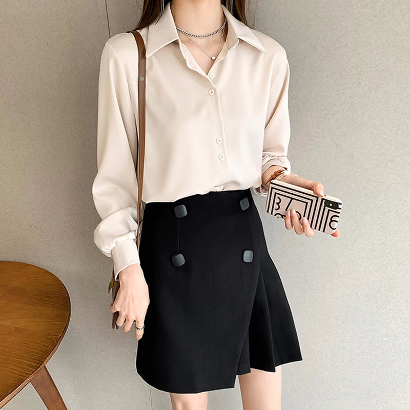 Plus Size Shirts Spring Summer Fashion Female Long Sleeve Loose Solid Blouse Tops Casual Chiffon Shirt Women Office Lady Shirts