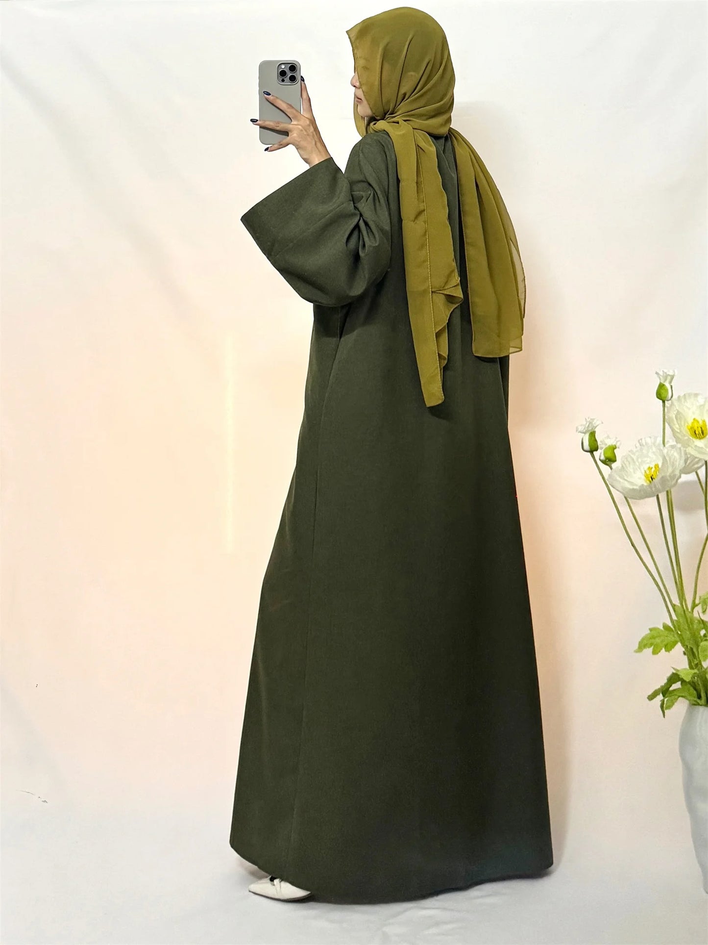 Open Front Abaya Muslim Kaftans Islamic Clothing Solid Long Sleeve Loose Maxi Dress Women Jilbabs Abayas Dubai Robe Caftan