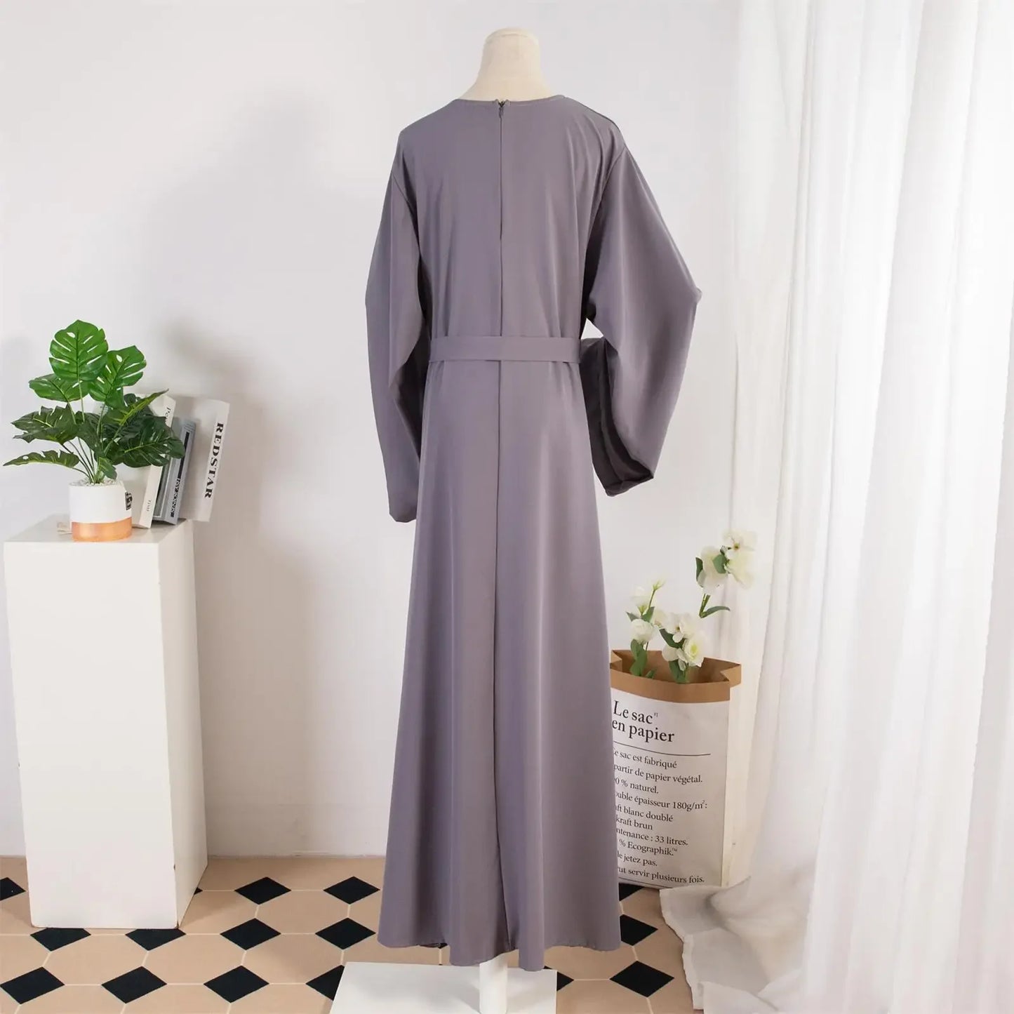 Muslim Abayas With Belt Loose Kaftans Prayer Dress Full Sleeve Islamic Clothing Women Jilbabs Dubai Robe Lace Up Long Dresses