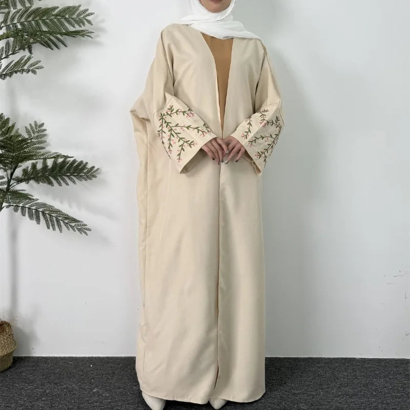 Embroidery Open Front Abaya Long Sleeve Maxi Length Dress Womens Clothing Muslim Cardigan Abayas Out Kaftans Women Jilbabs