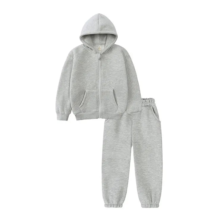 Fashion Solid Kids Clothes Boys Outfit Set Cotton Long Sleeve Hooded Tops Pants 2 Pcs Winter Warm Children Clothing 1-9 Years