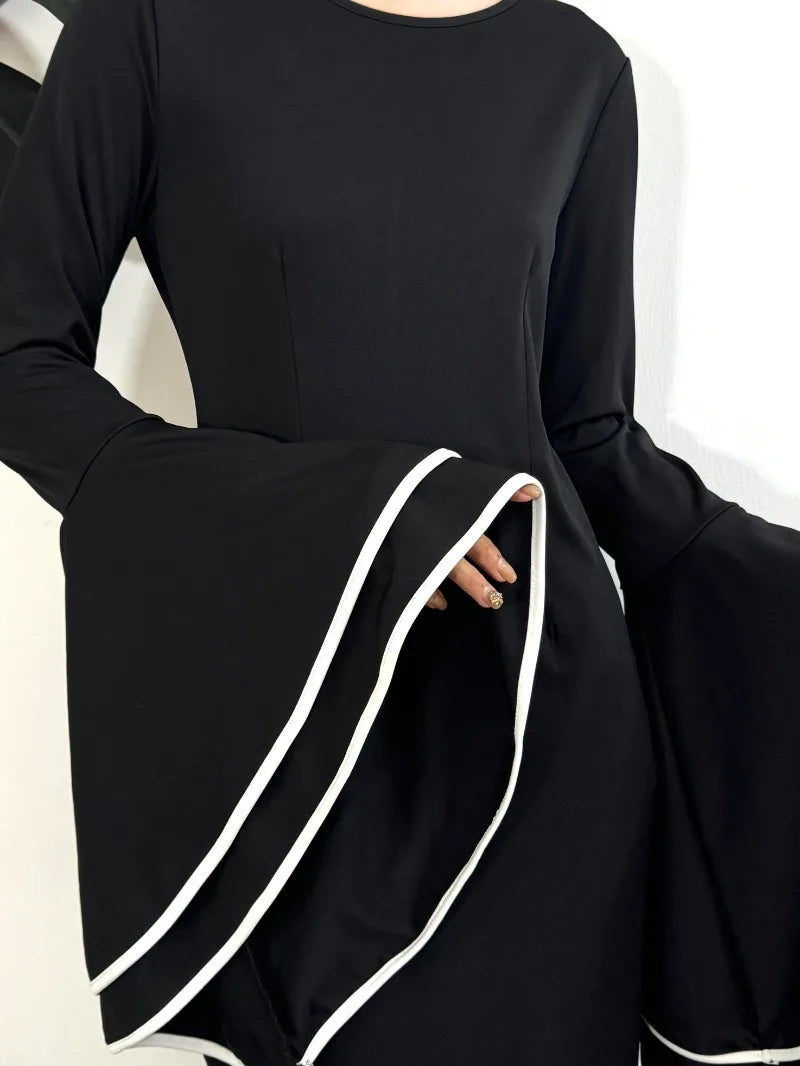 Muslim Evening Dress Women Party Dresses Flare Sleeve Elastic Elegant Slim Maxi Dress Kaftan Muslim Abayas Islamic Clothing