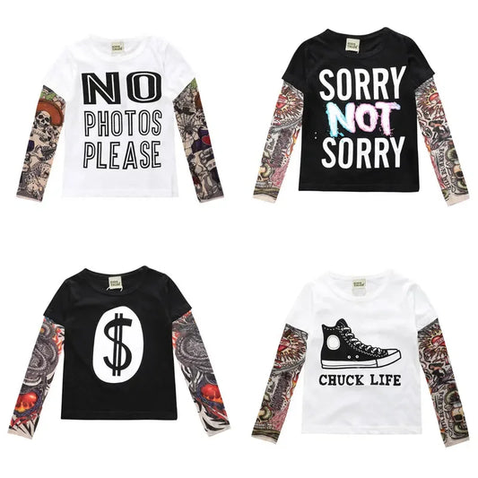 Novelty Tattoo Long Sleeve Children T-Shirts Cotton Boys T Shirt Kids TShirt Autumn Kids Girls Tops 2-7Years Children Clothes