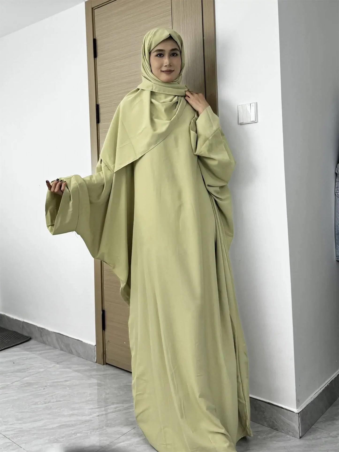 Muslim Abaya With Hijab Two Pieces Women Jilbabs Long Sleeve Islamic Clothing Modesty Prayer Maxi Dresses Loose Kaftans