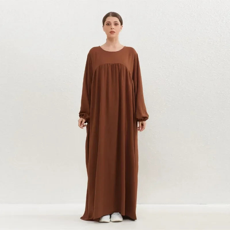 Muslim Dress Spring Autumn Women Loose Maxi Dresses Fashion Female Full Sleeve O-neck Casual Solid Pockets Robe Long Dresses