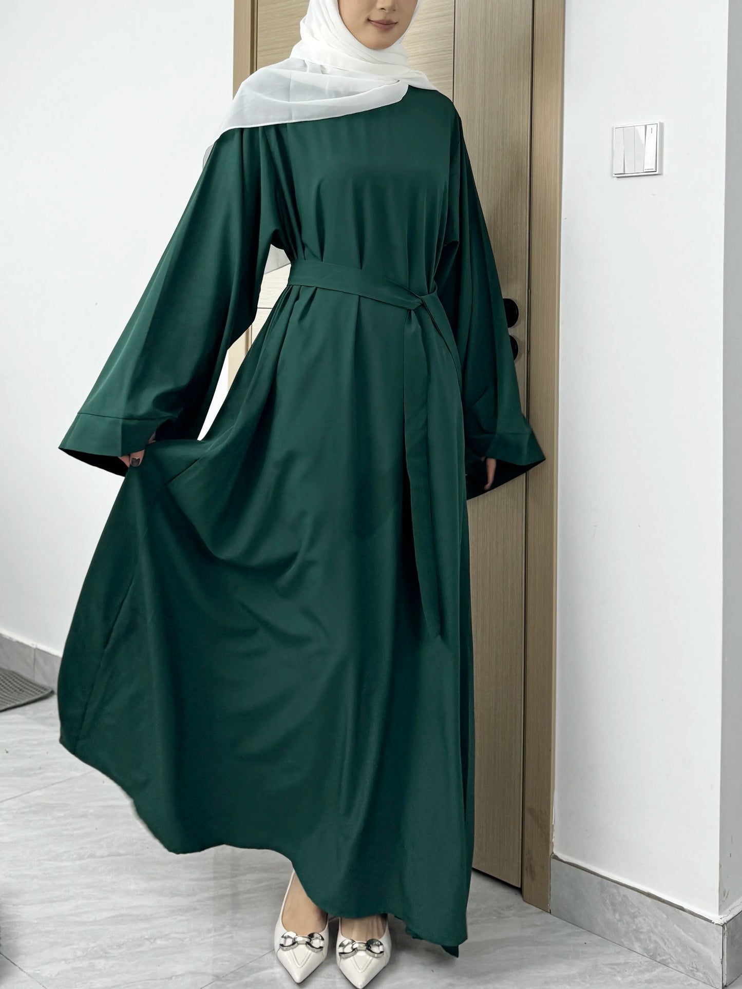 Muslim Abayas Loose Kaftans Prayer Dress With Belt Full Sleeve Islamic Clothing Women Jilbabs Dubai Robe Ramadan Dresses