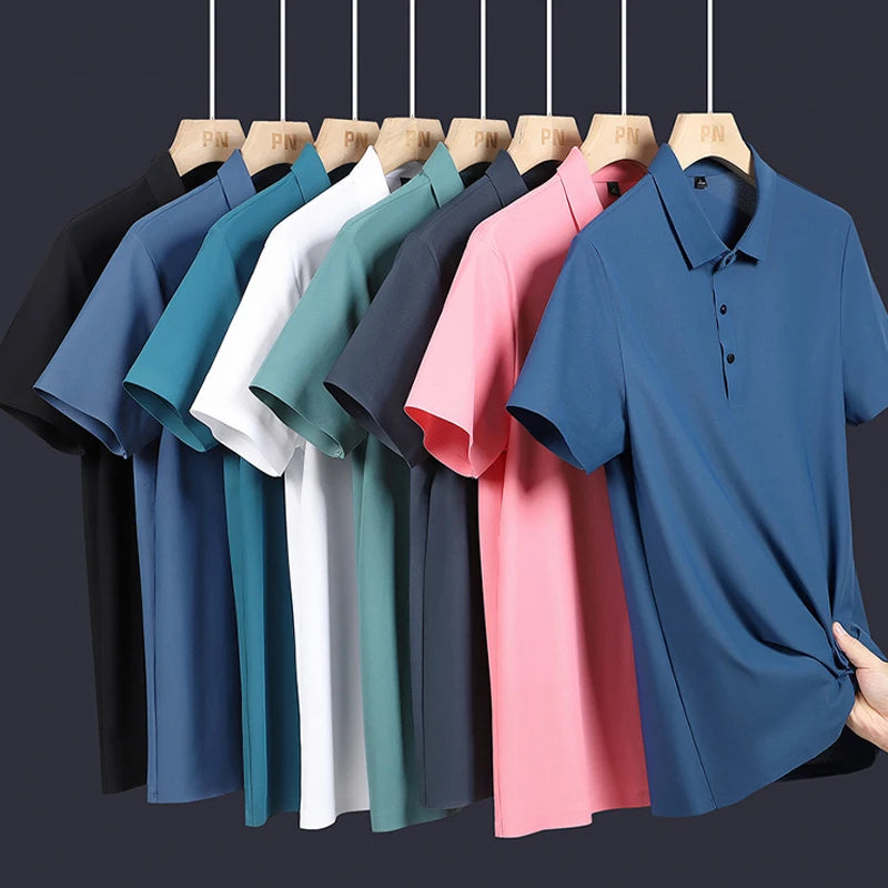 Men Casual Soft Breathable Business Polo Shirts Mens New Lapel Short Sleeve Polo Baggy Men Clothing Summer Tops Male Shirts 5XL