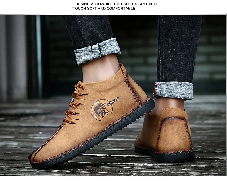 Fashion 2024 fall new casual sports shoes men's high top business shoes walking comfort plus size real leather shoes39-47