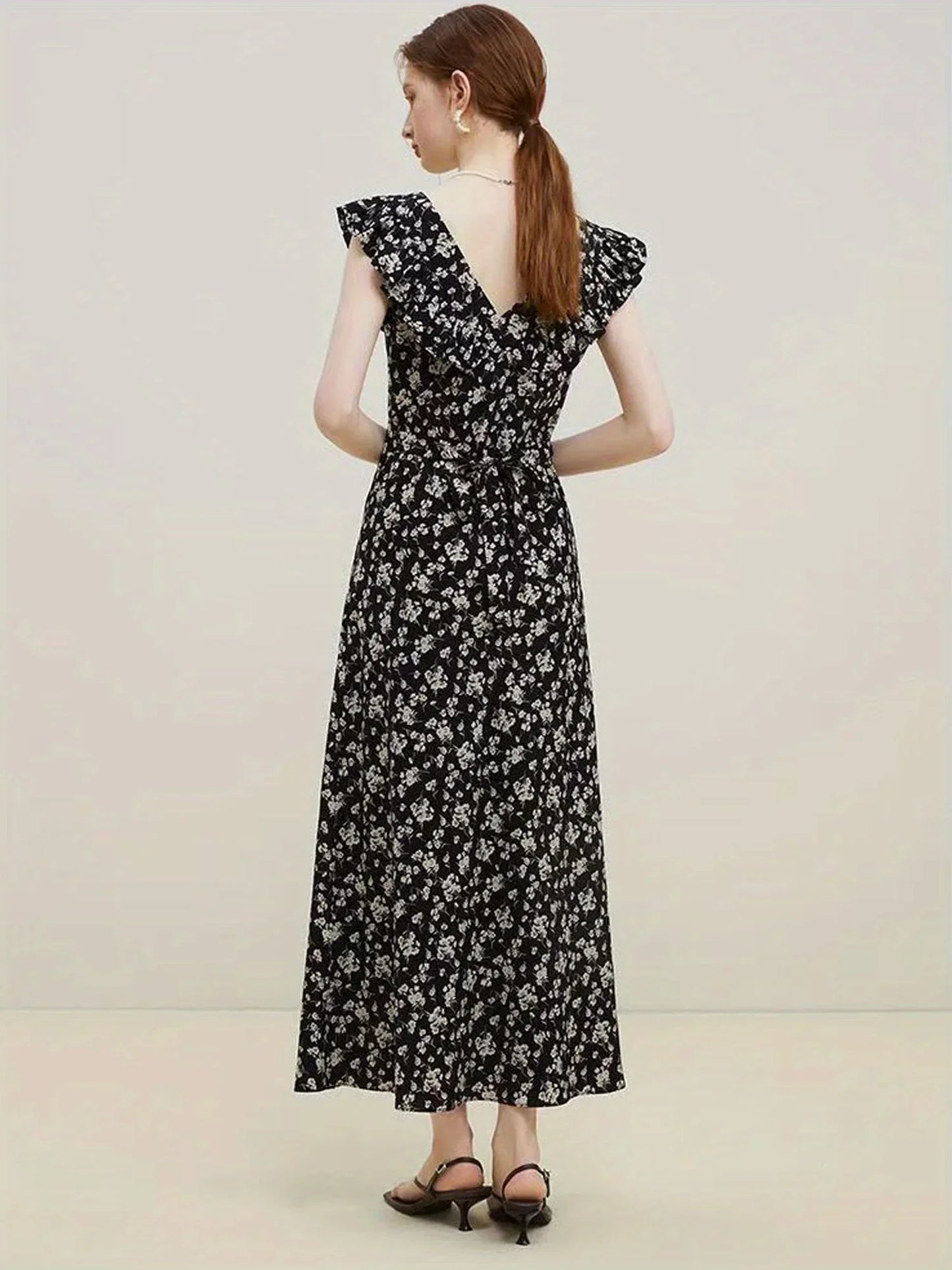 Spring Summer Chiffon Dress Women Sleeveless Dresses Vestidos Vintage Printed Floral A-line Midi Casual Dress with Side Zippers