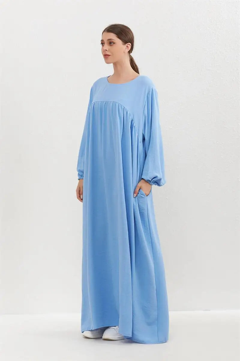 Muslim Dress Spring Autumn Women Loose Maxi Dresses Fashion Female Full Sleeve O-neck Casual Solid Pockets Robe Long Dresses