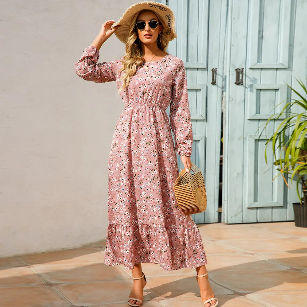 2023 Sping Summer Bohemian Women Maxi Dress Casual Long Sleeve High Waist Beach Woman Chiffon Dresses Floral Vestidoes Mujer New