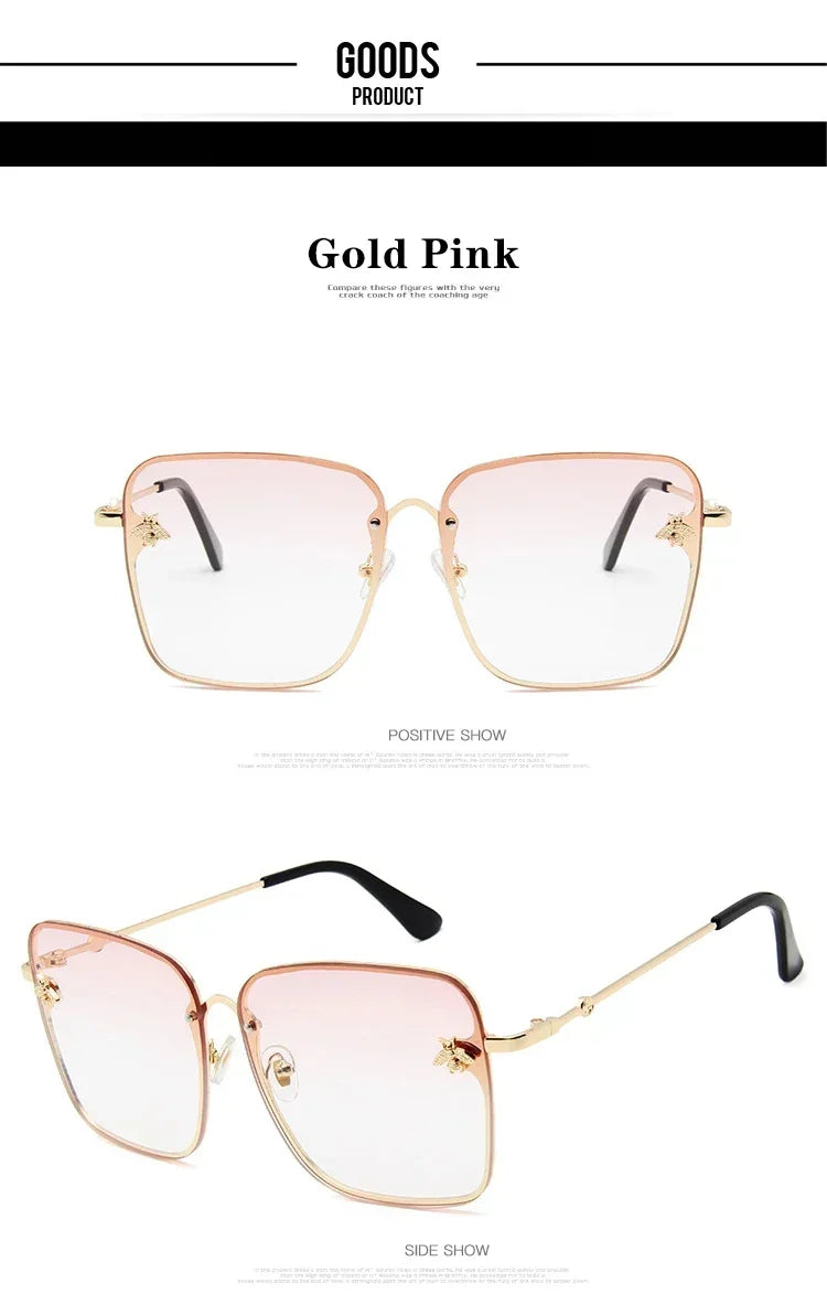 Luxury Brand Designer Sunglasses Woman Vintage Rimless Square Sun Glasses Female Gradient Shades Little Bee Ladies Oculos