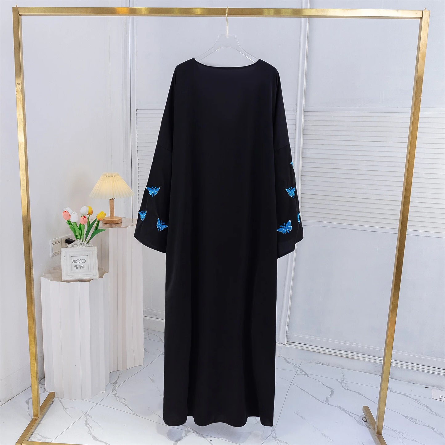 Butterfly Embroidery Open Front Abaya Women Long Sleeve Maxi Length Dress Muslim Abayas Kaftans Women Jilbabs Women's Clothing