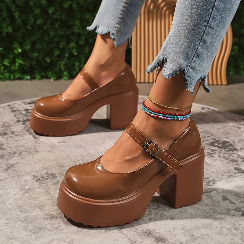 Pink Chunky Platform High Heels Pumps Women 2023 Autumn Ankle Straps Mary Jane Lolita Shoes Woman Plus Size 42 Cute Party Shoes