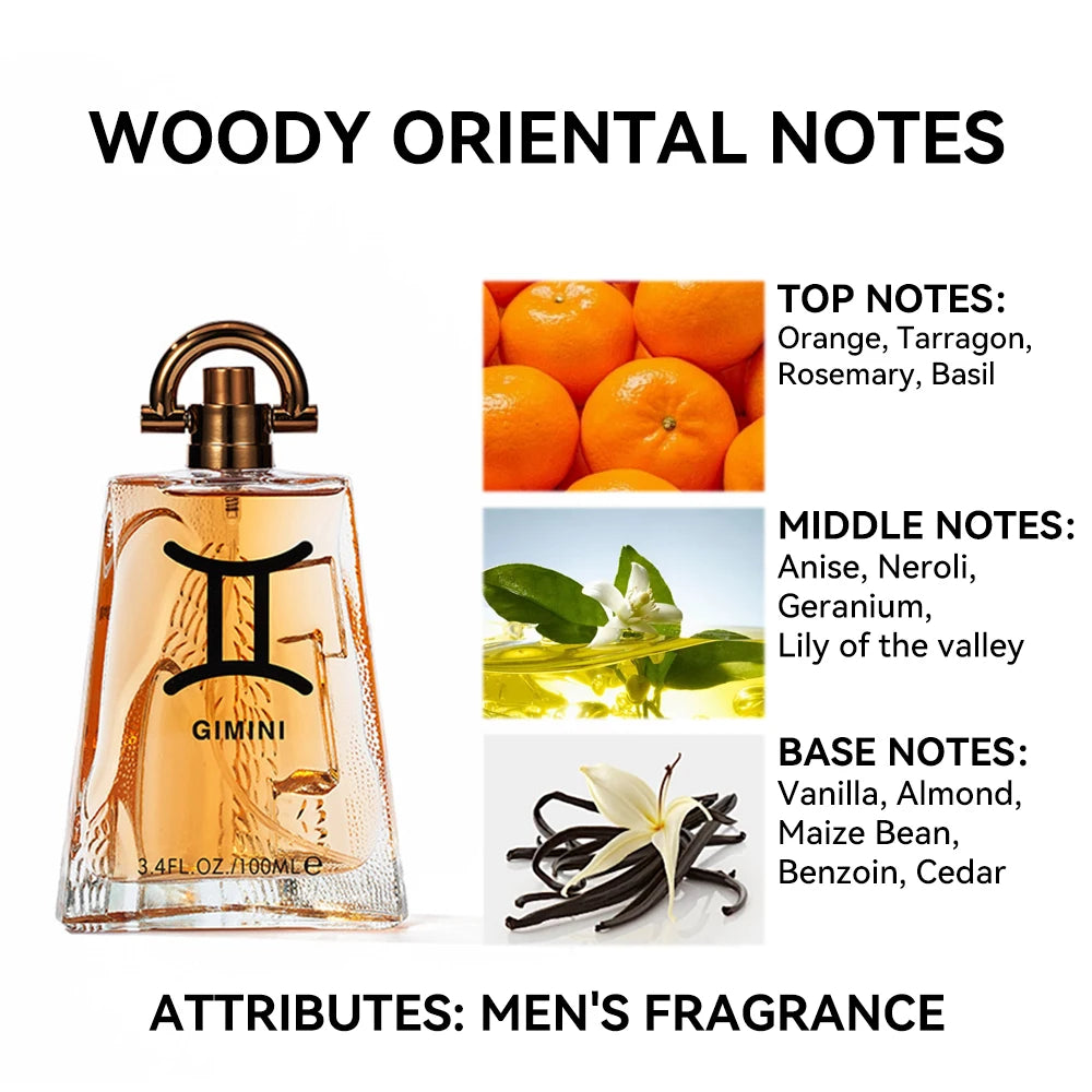 100ML 3.4FL.OZ Men's Perfume, Long Lasting Natural Fragrance, Woody Oriental Notes, Vanilla Scents,Eau de Parfum Perfumes Hombre