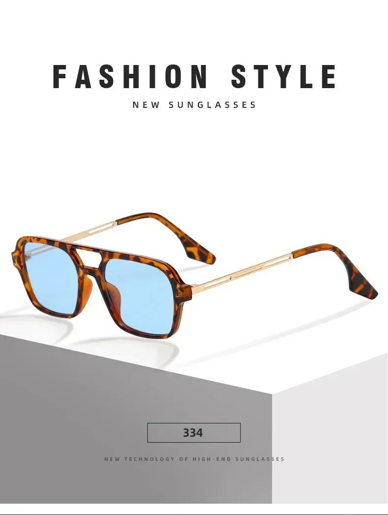 Fashion Vintage Square Sunglasses Woman Brand Retro Small Frame Sun Glasses Female Double Bridges Design Oculos De Sol Feminino