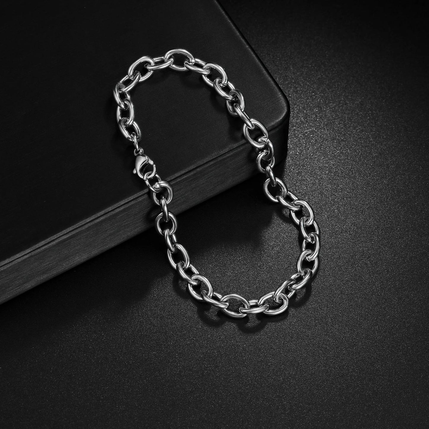 Locomotive Men Punk Rock Stainless Steel Curb Cuban Link Chain Silver Color Bracelet For Women Biker Jewelry