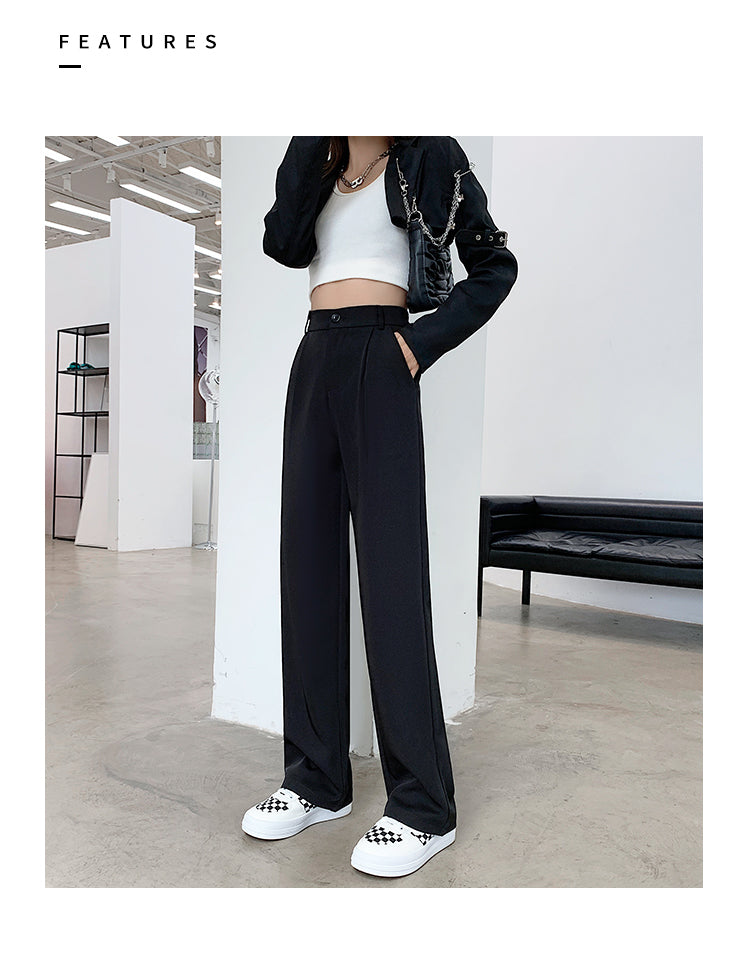 Women High Waist Floor-Length Suits Pants Autumn Winter White Loose Wide Leg Pants Female Office Ladies Straight Long Trousers