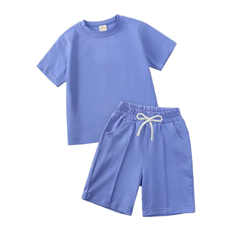 Fashion Solid Color Kids Clothes Boys Outfit Cotton Long Sleeve O-Neck Tops Shorts Summer Children Clothing Sets 2-7 Years