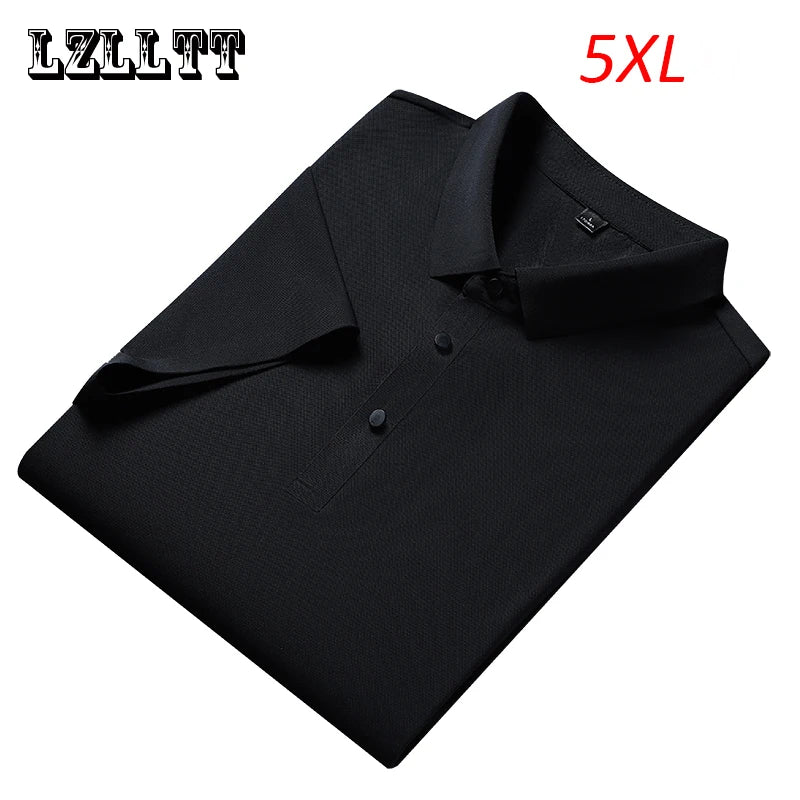 Men Casual Soft Breathable Business Polo Shirts Mens New Lapel Short Sleeve Polo Baggy Men Clothing Summer Tops Male Shirts 5XL