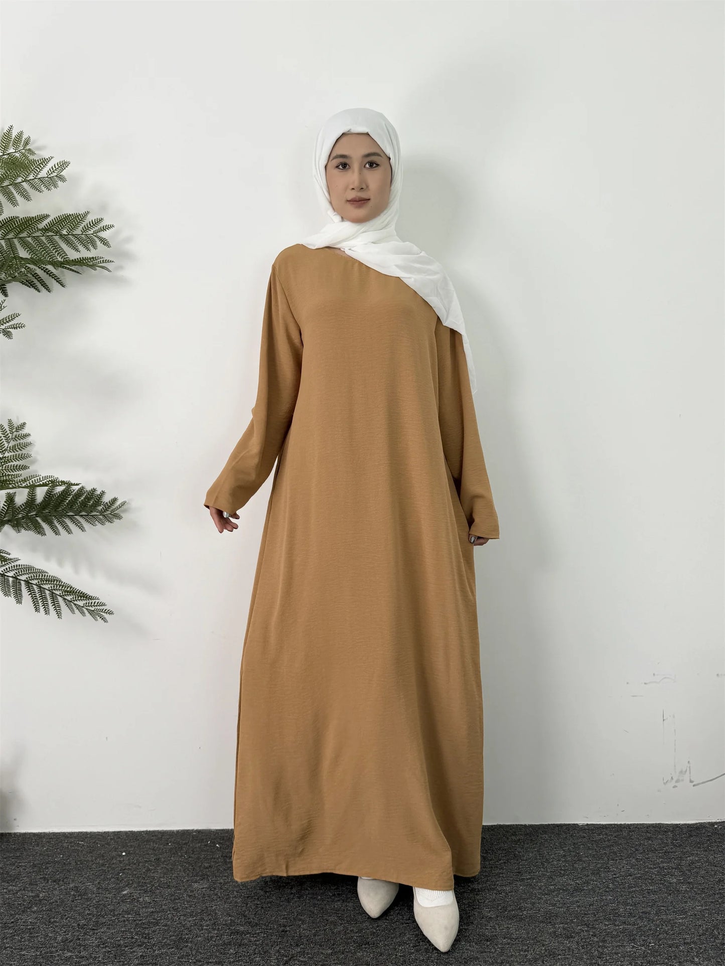 Women Long Dresses Ramadan Solid Crew Neck Kaftan,Elegant Long Sleeve Muslim Abaya Loose Maxi Dress,Women's Clothing