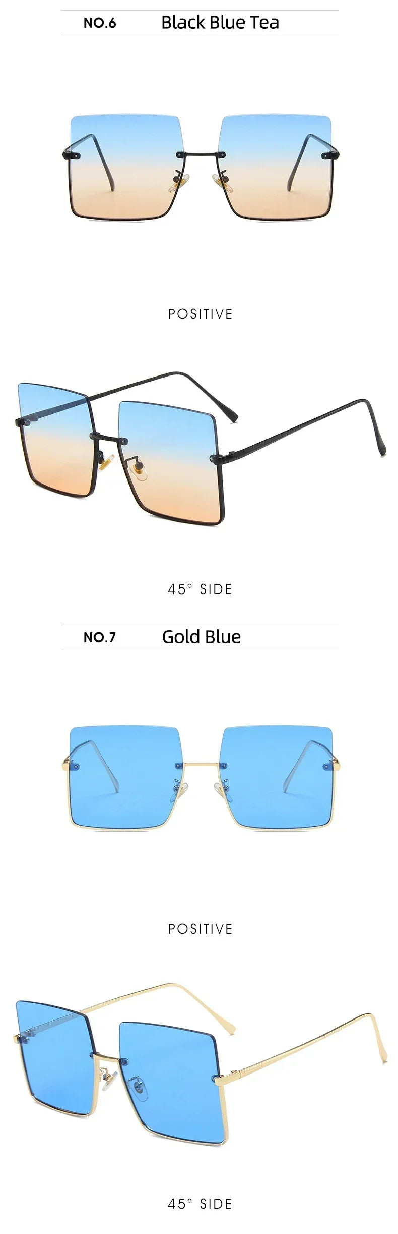 Fashion Oversized Square Sunglasses   Women Brand Retro Big Frame Sun Glasses Female Metal Semi-Rimless Designer Oculos De Sol