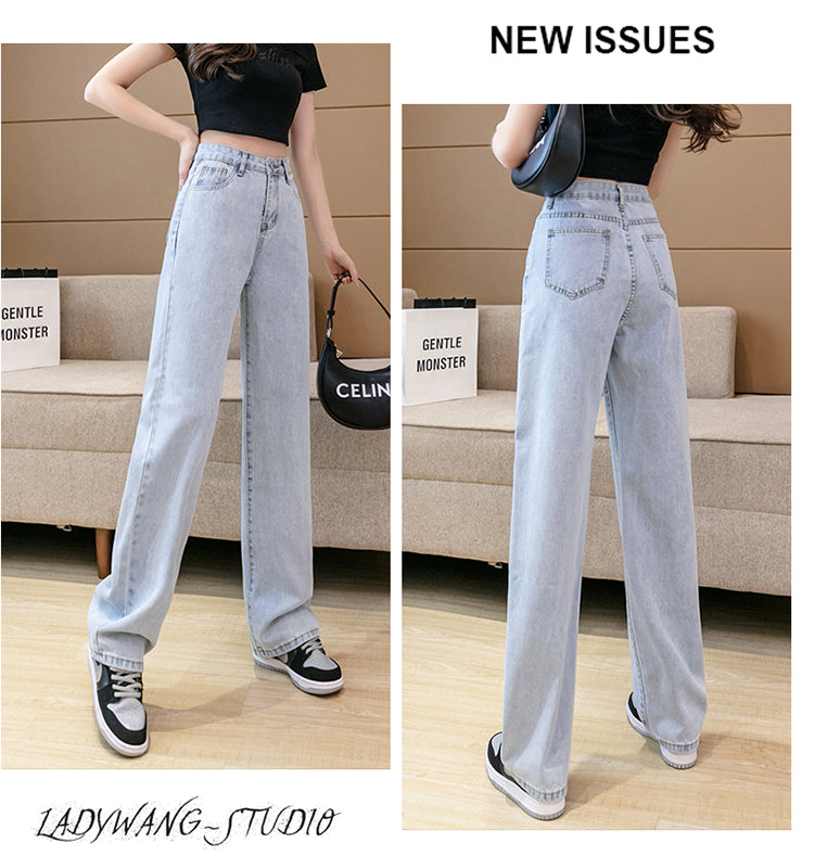 Autumn Spring Denim Pant Women Jeans Vintage Straight Trousers Fashion Female White Black Solid Loose Casual Wide Leg Pants