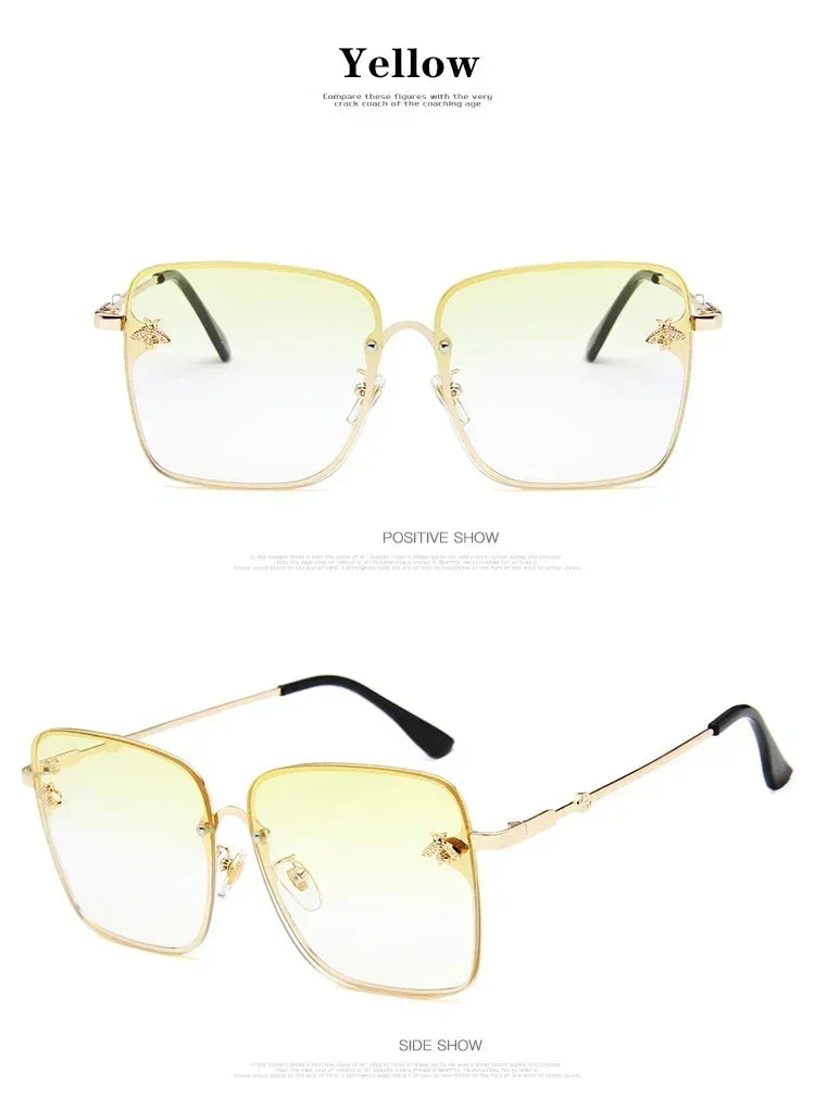 Luxury Brand Designer Sunglasses Woman Vintage Rimless Square Sun Glasses Female Gradient Shades Little Bee Ladies Oculos