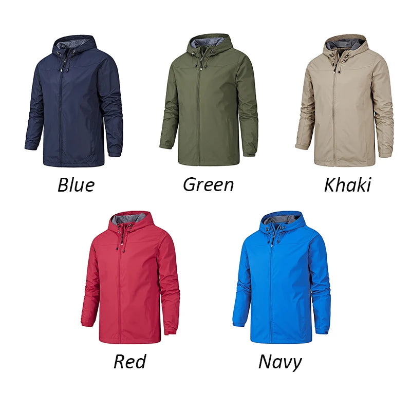 Spring Autumn Men Windproof Waterproof Jackets Mens Solid Outdoor Sport Jackets Coats Outerwear Man Casual Hood Jackets Tops 5XL