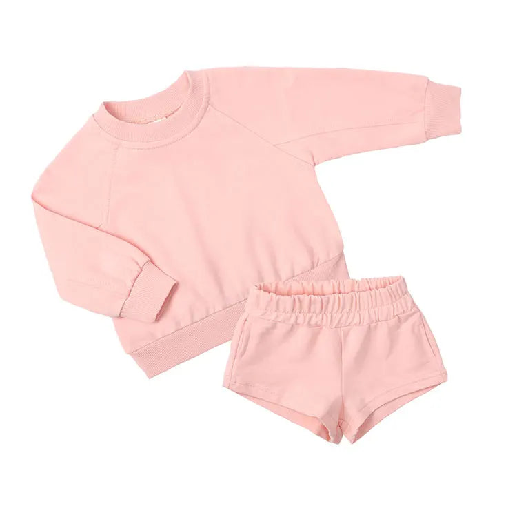 Fashion Kids Clothes Girl Outfit Set Solid Color Cotton Long Sleeve Tops Shorts Autumn Children Boys Clothing Sets 1-14 Years