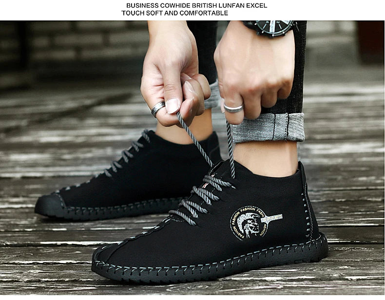 Fashion 2024 fall new casual sports shoes men's high top business shoes walking comfort plus size real leather shoes39-47