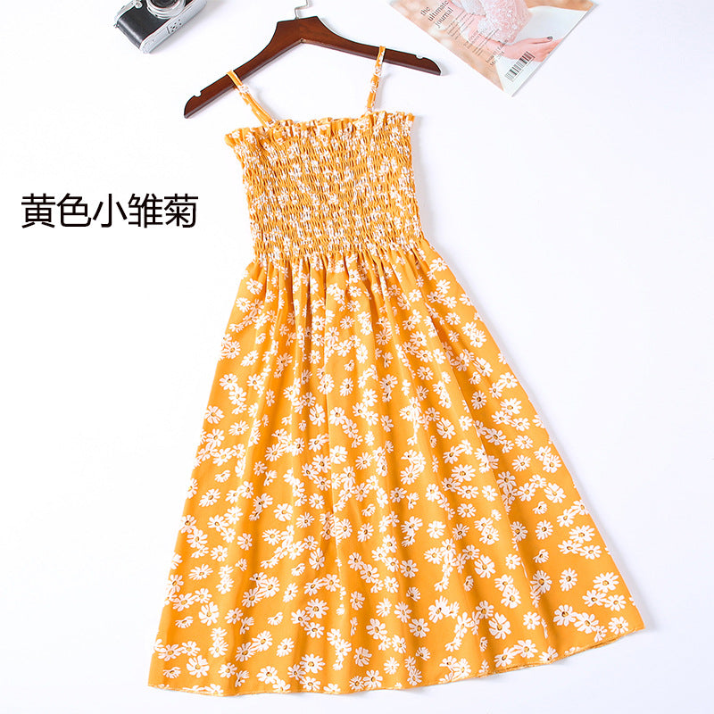 Summer Mini Dresses Fashion Female Elastic High Waist Casual Spaghetti Strap Sleeveless Dress Women Chiffon Dresses Vestidos