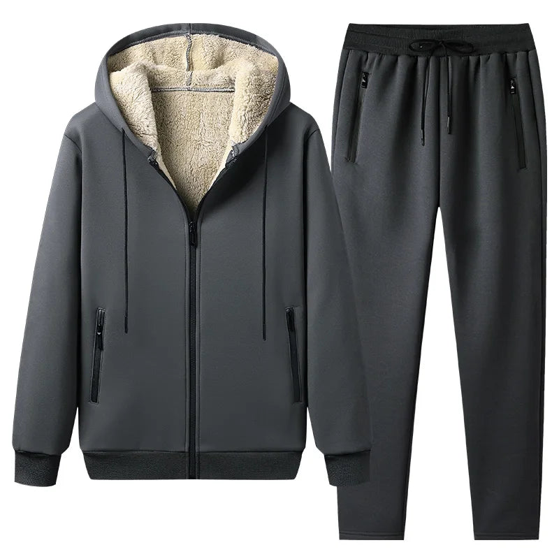 Winter Men Fleece Hooded Warm Sport Suits Man Run Jogger Casual Tracksuits Sets Male Outdoor 2 Piece Jackets Pants Thicken Suits