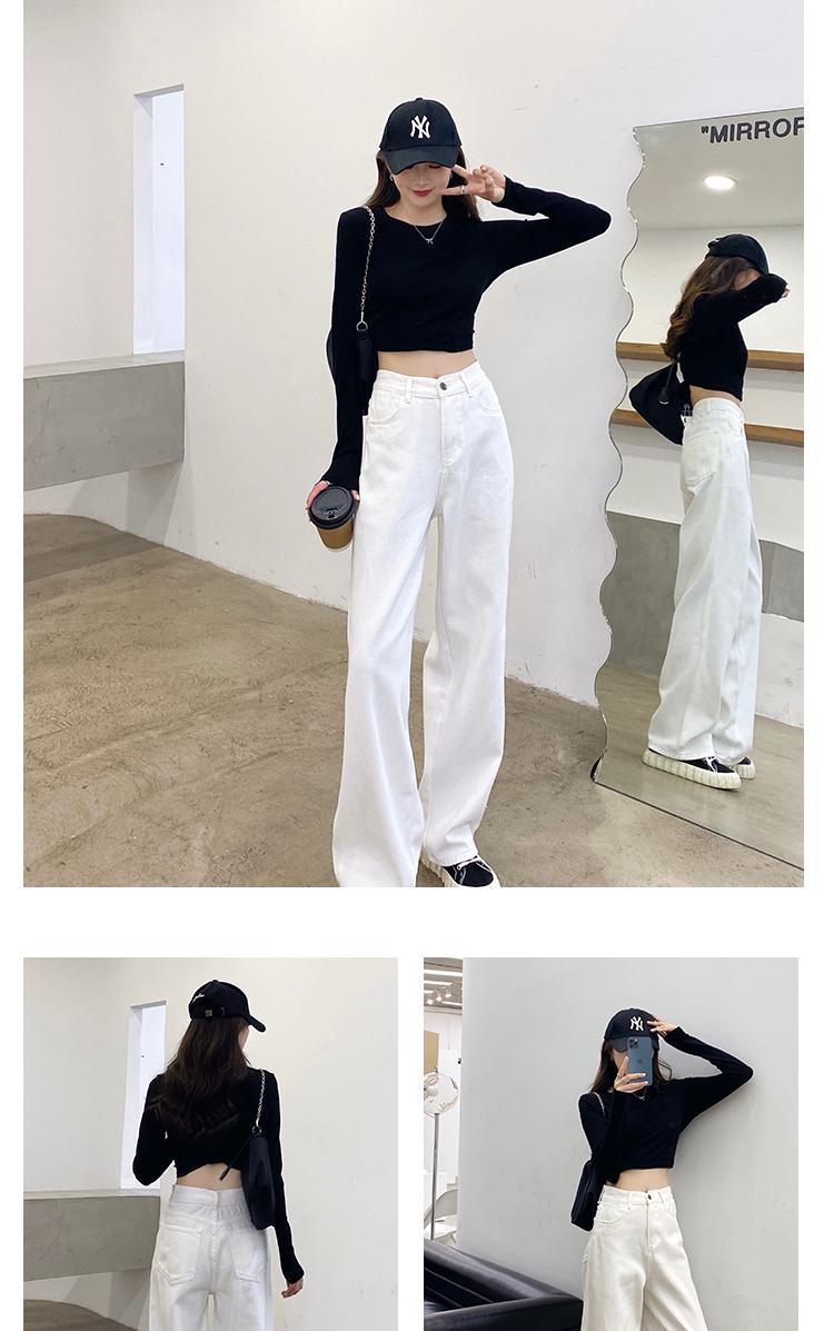 Autumn Spring Denim Pant Women Jeans Vintage Straight Trousers Fashion Female White Black Solid Loose Casual Wide Leg Pants