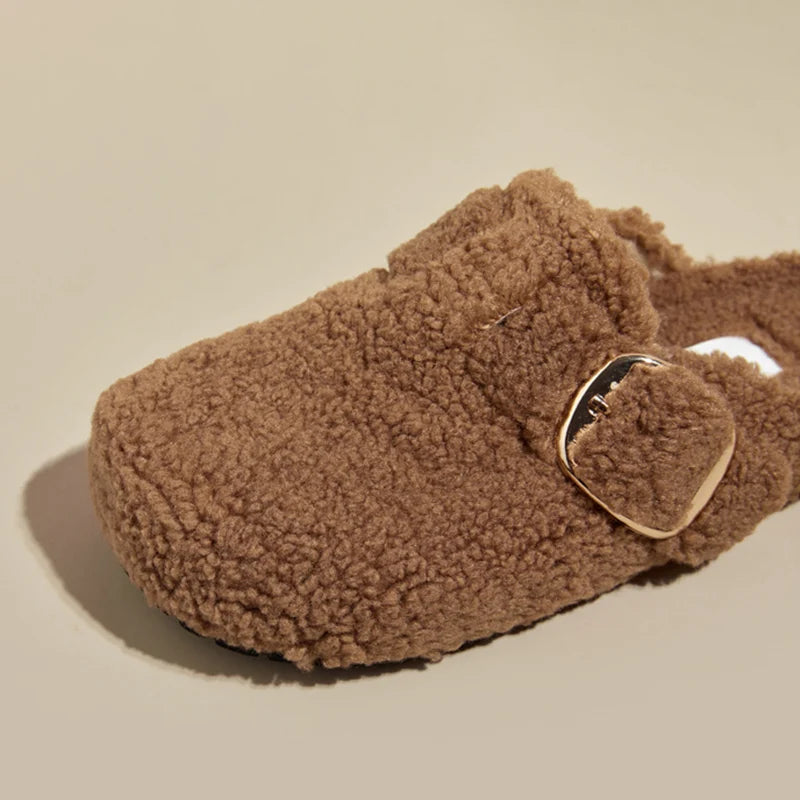 Warm Thicken Lamb Wool Fluffy Slippers Women 2023 Winter Flat Heels Mule Slippers Woman Brand Designer Thick Sole Birken Shoes