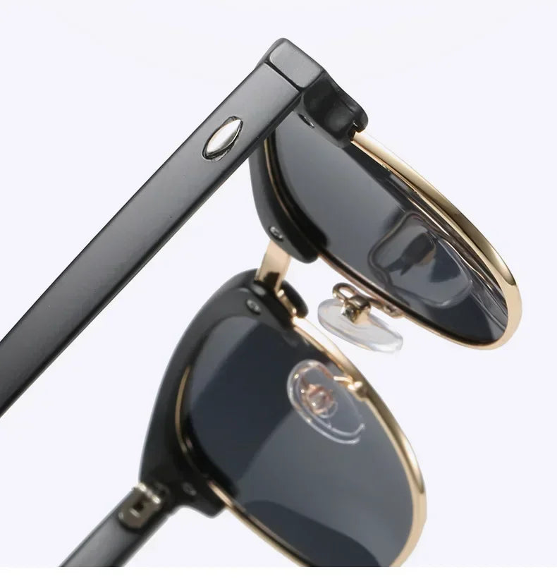 Half Frame Square Sunglasses Man Woman Luxury Brand Designer Sun Glasses Male Retro Rivet Mirror Eyewear Metal Gafas De Sol