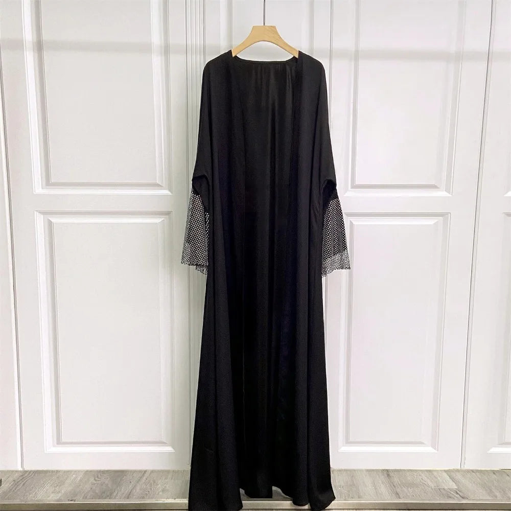 Muslim Out Abaya Kaftans Women Jilbabs Smocking Sleeve With Rhinestone Prayer Cardigan Coat Islamic Clothing Dubai Saudi Robe