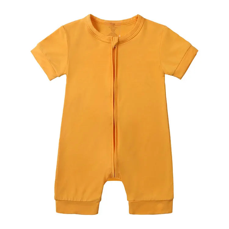 Fashion Solid Color Newborn Baby Clothes Girl Romper Cotton Shorts Sleeve Zipper Infant Boys Rompers 3-24 Months